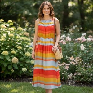 LOFT Vibrant Striped Midi Dress
